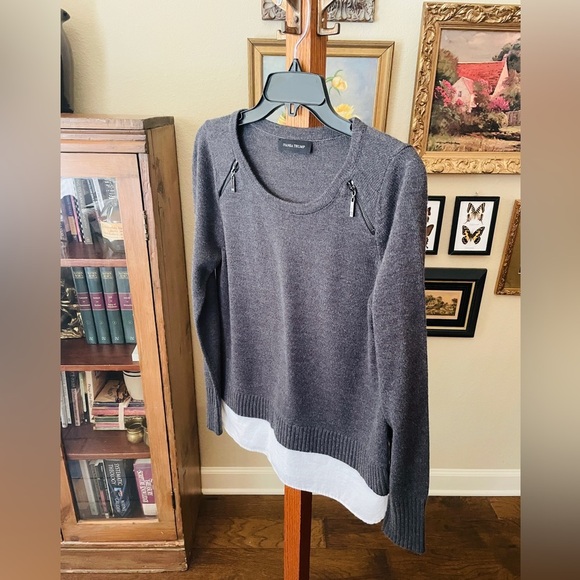 Ivanka Trump zip shoulder layered sweater faux shirt tail SZ S charcoal gray - Picture 3 of 8